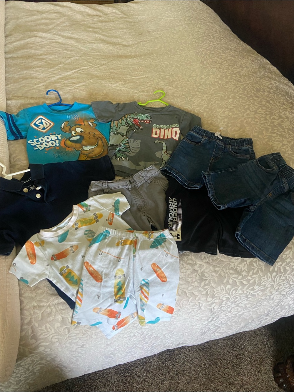 Lot of 8-piece Boys size 4 shorts, tshirts, pj set. Wrangler, Burt’s Bees, etc.
